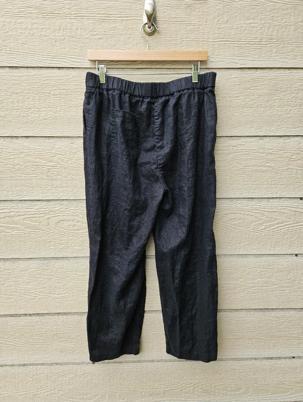 Quince black cropped elastic waist linen pants large 25 inch inseam